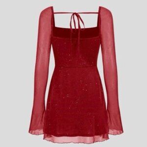 Square Neck Solid Glitter Knotted Mini Dress NWT